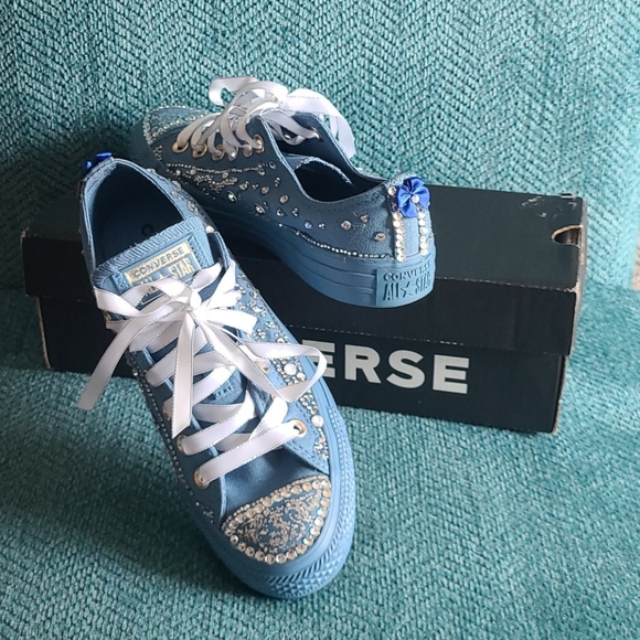 Converse Shoes - Customized Blue Converse size 8